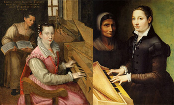 Similitudes entre los autorretratos de Sofonisba Anguissola y Lavinia Fontana tocando la espineta.