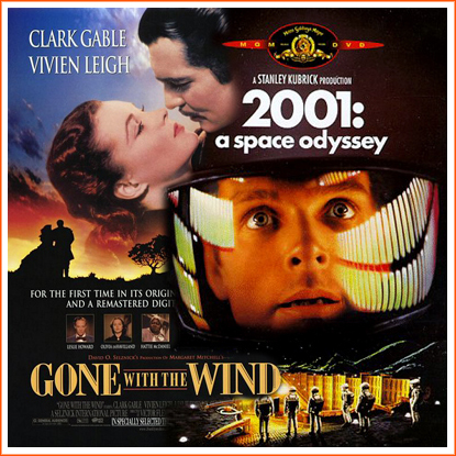 Fusión de las portadas de '2001: Una Odisea del Espacio' y 'Lo que el viento se llevó', o, lo que es lo mismo, cine de autor y cine de estudios.
